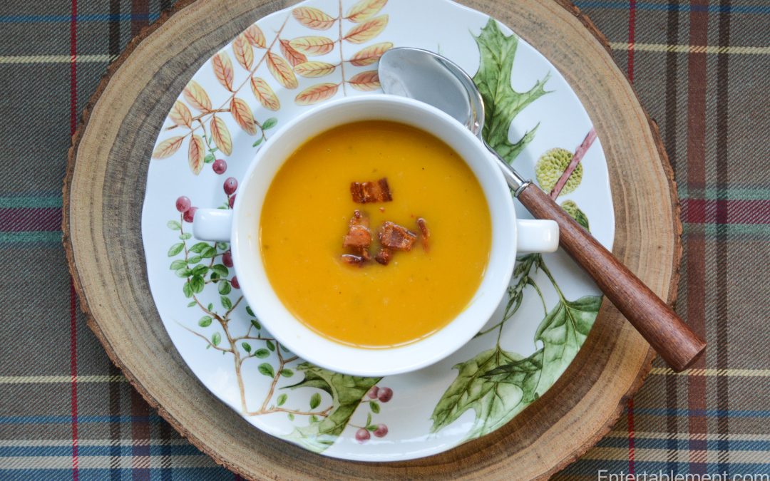 Butternut Squash Soup with Apple, Sage and Bacon