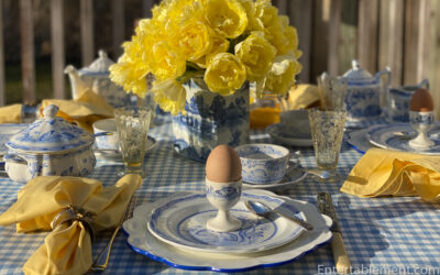 Quail Blue with Yellow Peony Tulips