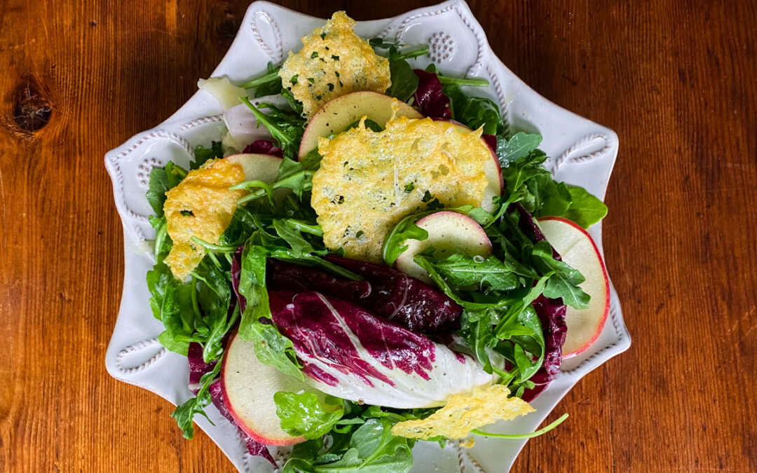 Arugula and Radicchio Salad with Apple and Parmesan Crisps