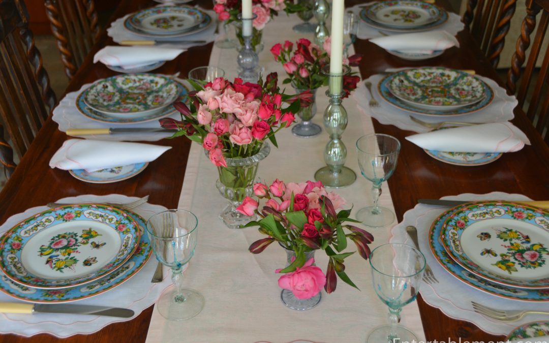 Famille Rose Blue with Chocolate Raspberry Cake