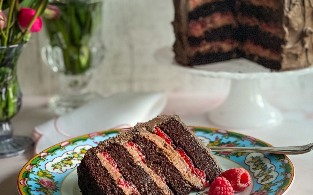 Chocolate Mousse Cake with Raspberries