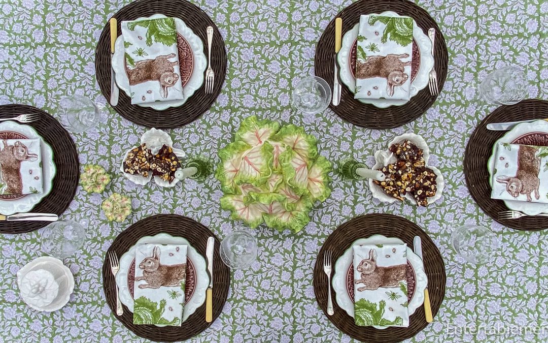 A Whimsical Spring Table with Rabbits & Cabbage