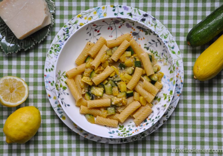 Summer Squash Rigatoni with Basil in Mikasa Tivoli Garden Pasta Bowl