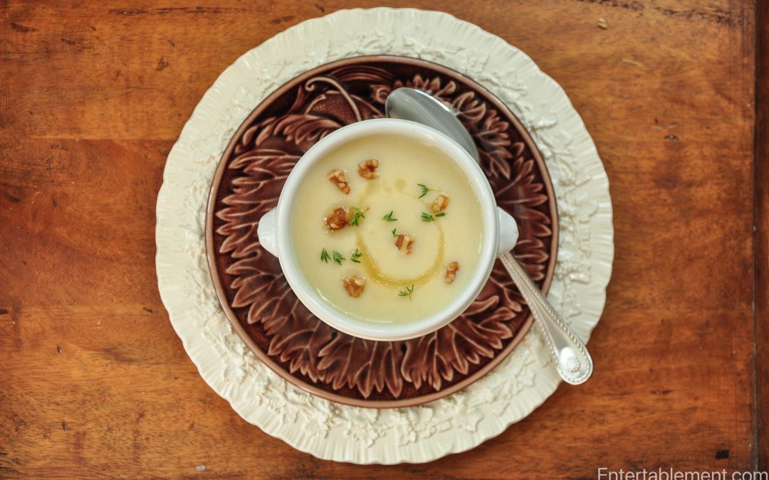 Celeriac and Apple Soup with Toasted Walnuts