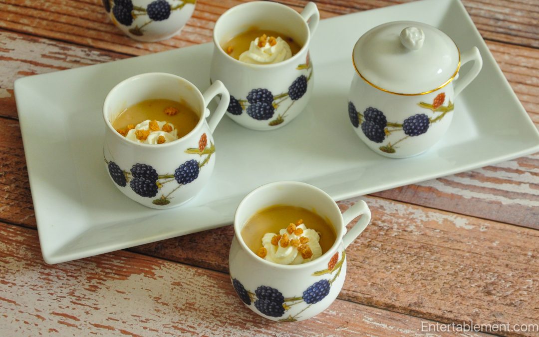 Maple Pots de Crème with Blackberry Coulis in Royal Worcester pots