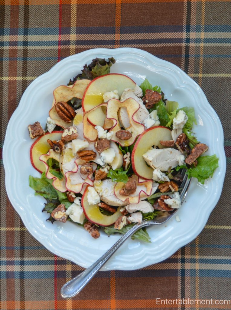 Chicken Salad with Apples, Pralines, Gorgonzola & Apple Chips