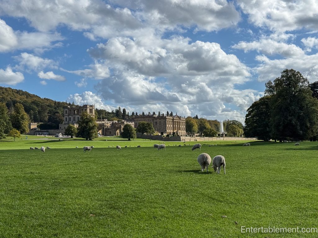Chatsworth House across the park from Moor View in Edensor, Derbyshire